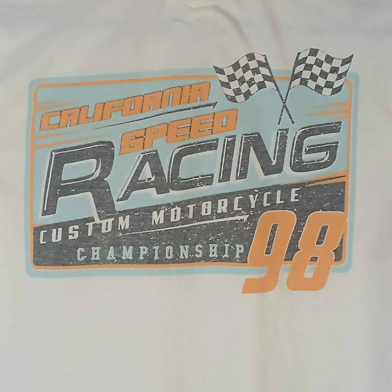 Recycled Threads Men L California Speed Racing T-Shirt Cream 90s Style Retro