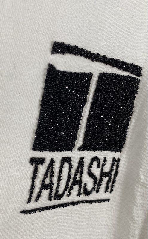 Tadashi Women’s White Beaded Logo Graphic Crewneck T-Shirt