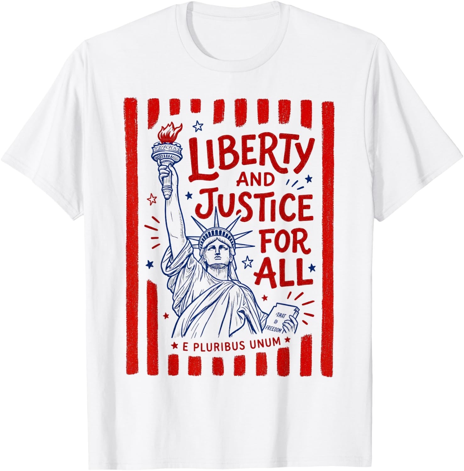 Liberty and Justice for All Statue of Liberty Patriotic USA T-Shirt