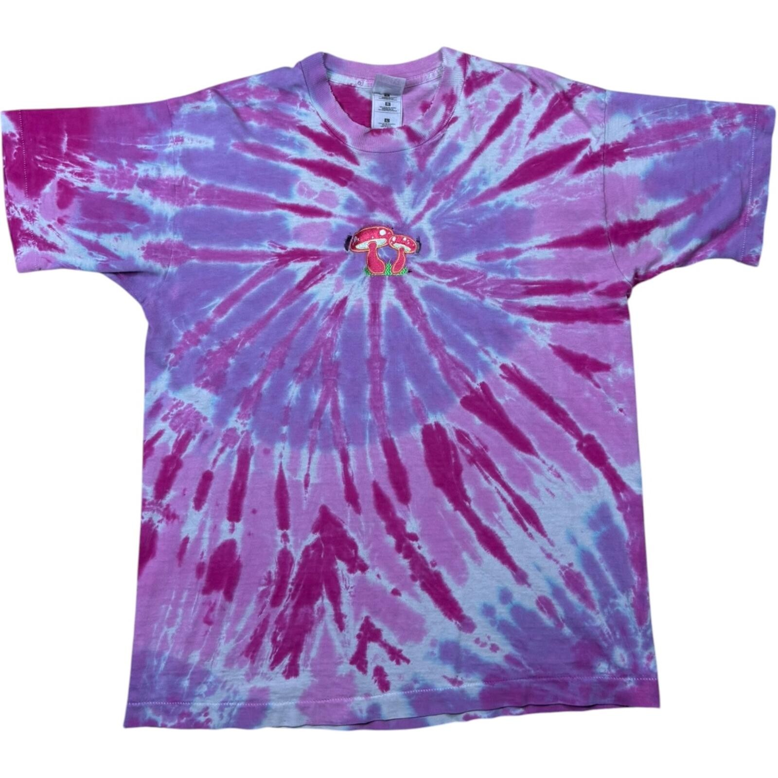 Mushroom Rave 90s Tie Dye Embroidered Vintage Tee