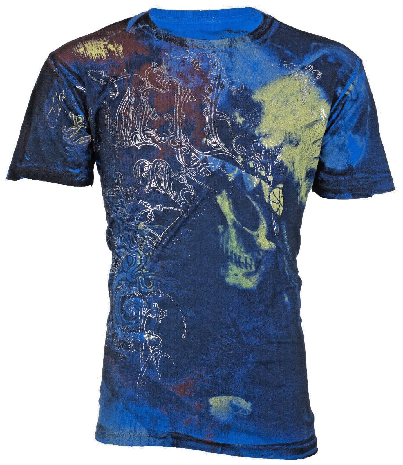 Rare $62 AFFLICTION Blue PORTRAIT Short Sleeve Slim Fit Y2K T-shirt NWT