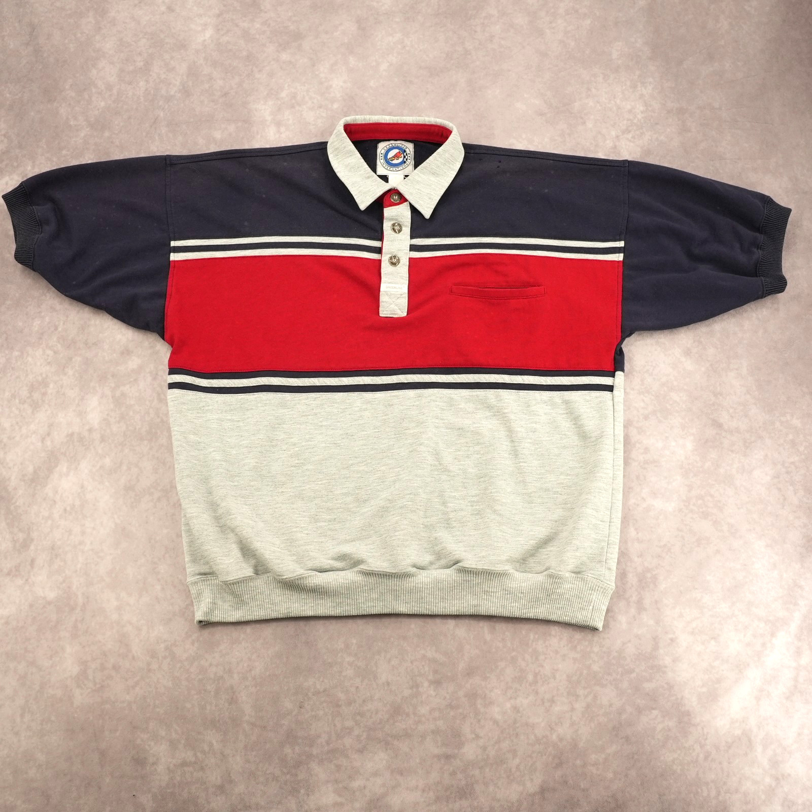 Greenline International Vintage 90s Ribbed Panel Striped Collared Polo Shirt