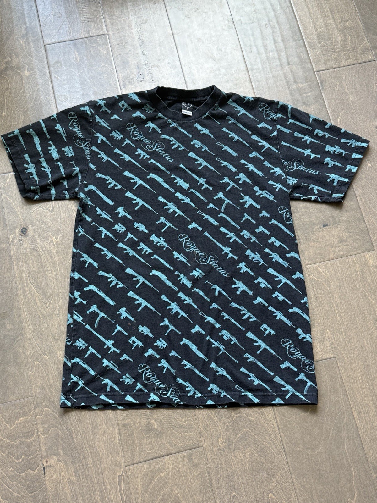 Rogue Status Gun Show All-Over Shirt Large Black & Aqua Short Sleeve Rob Dyrdek