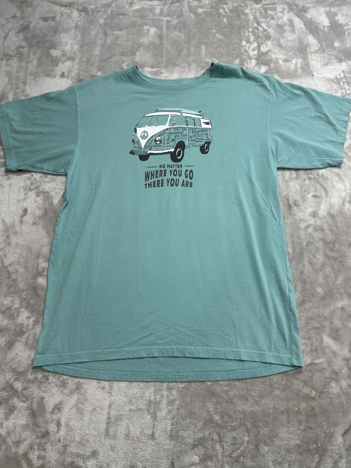 Kiwi Planet T-Shirt Men’s Size XL Seafoam Green Short Sleeve Crew Neck VW Bus