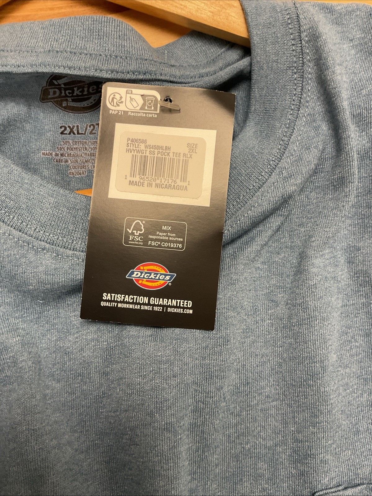 Dickies Men’s Heavyweight Short Sleeve Pocket Tee Blue Heather WS450HLBH, 2XL