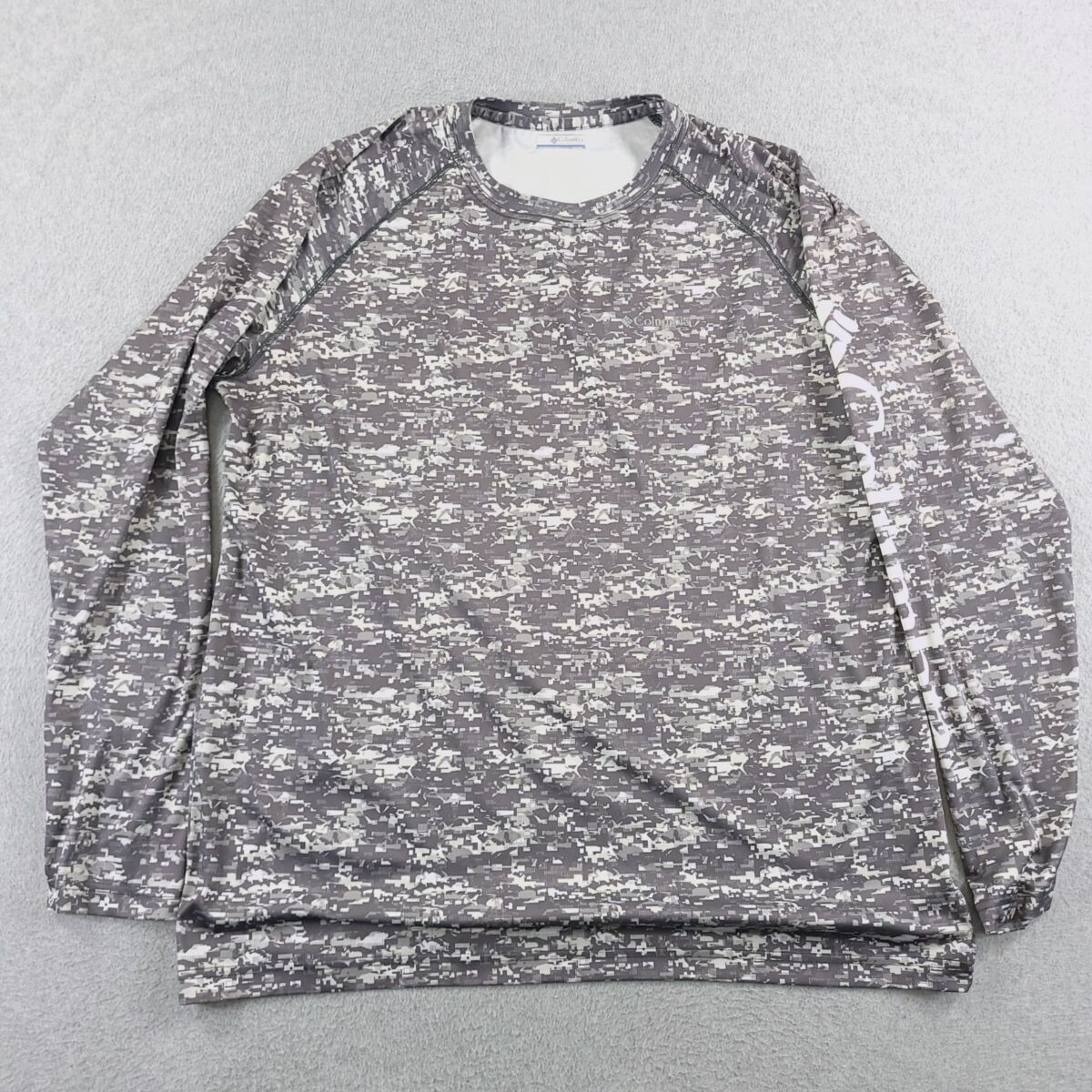 Columbia Shirt Mens Extra Large Gray Digital Camo Fish Print Moisture Wicking