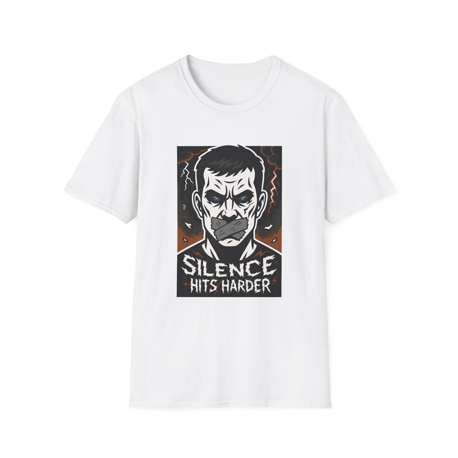 Unisex Softstyle T-Shirt Electric Storm Silence Portrait Surreal Lightning Eyes