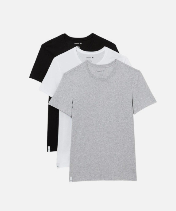 Lacoste Men’s 3-Pack 100% Cotton Slim Fit Crew Undershirts M White Grey Black