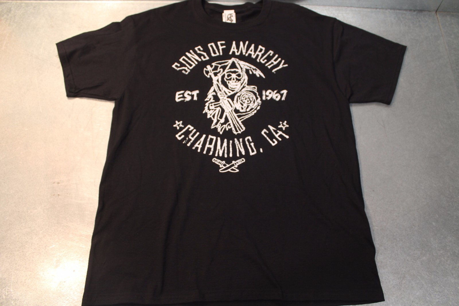 SONS OF ANARCHY Shirt L Road Gear CHARMING CA EST 1967 Grim Reaper Harley TEE LG