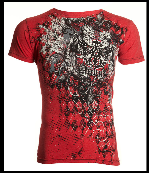 ARCHAIC by AFFLICTION Red QUILTED Short Sleeve Slim Fit Y2K T-shirt NWT