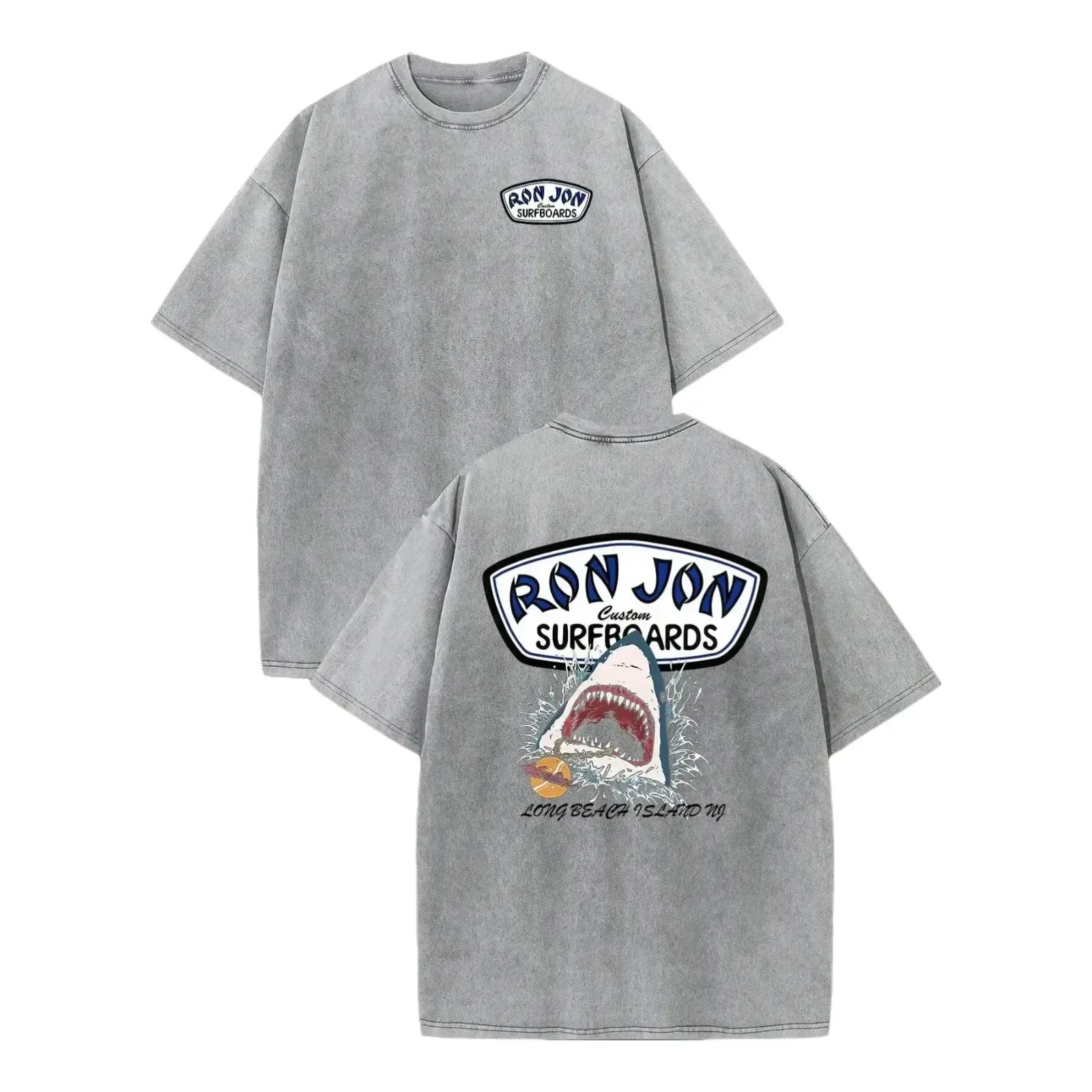 Unisex Ron Jon Surfboards Shark Graphic Washed Tee | 100% Premium Cotton | Overs