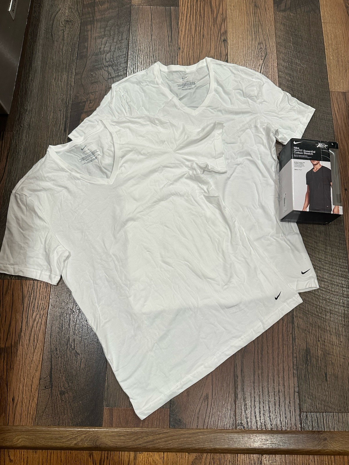 Men’s Nike Dri-Fit Essential Cotton Stretch Slim V-Neck White Undershirts 2 Pack
