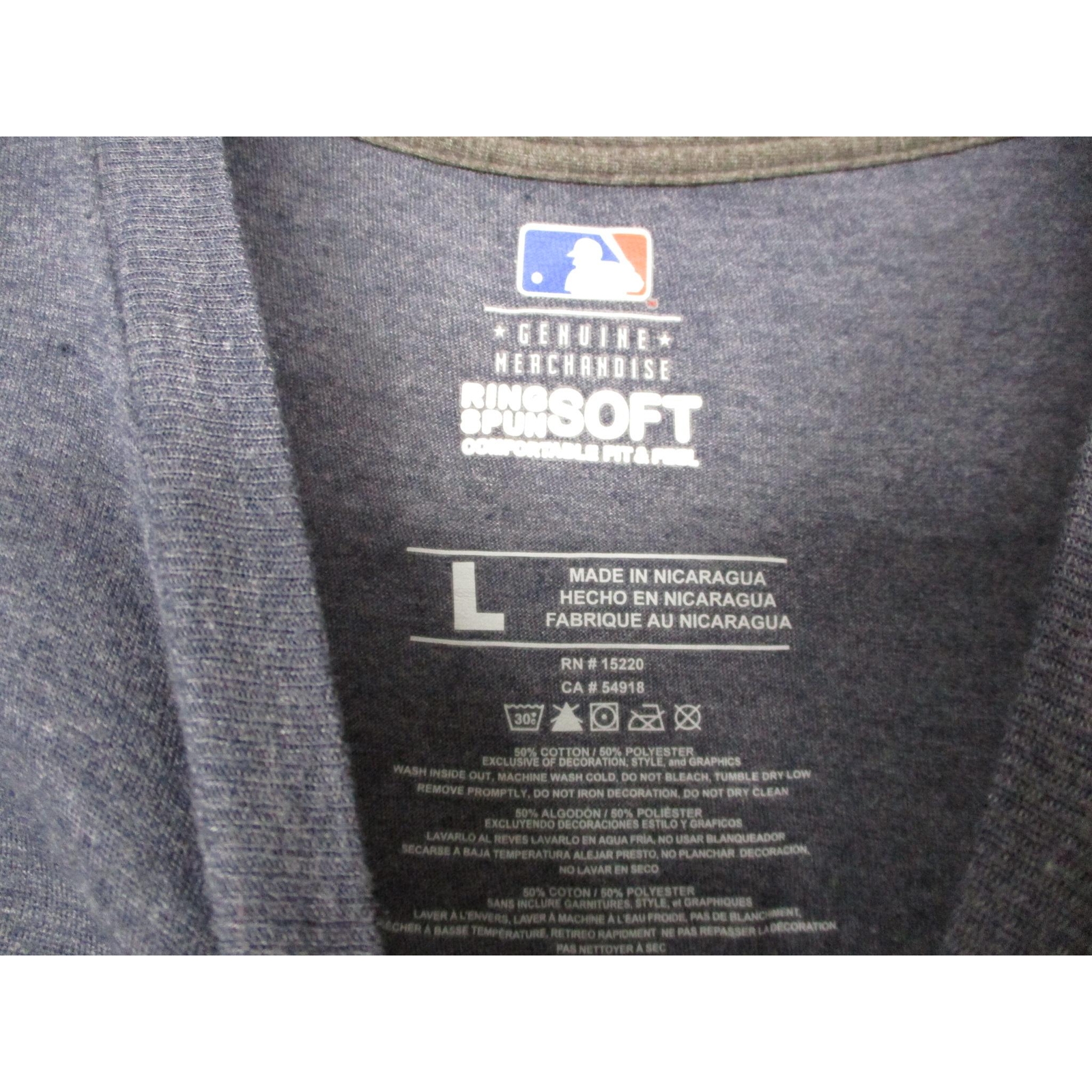 Genuine Merchandise Blue Vintage Graphic Sports Crew Neck TShirt Unisex Size L