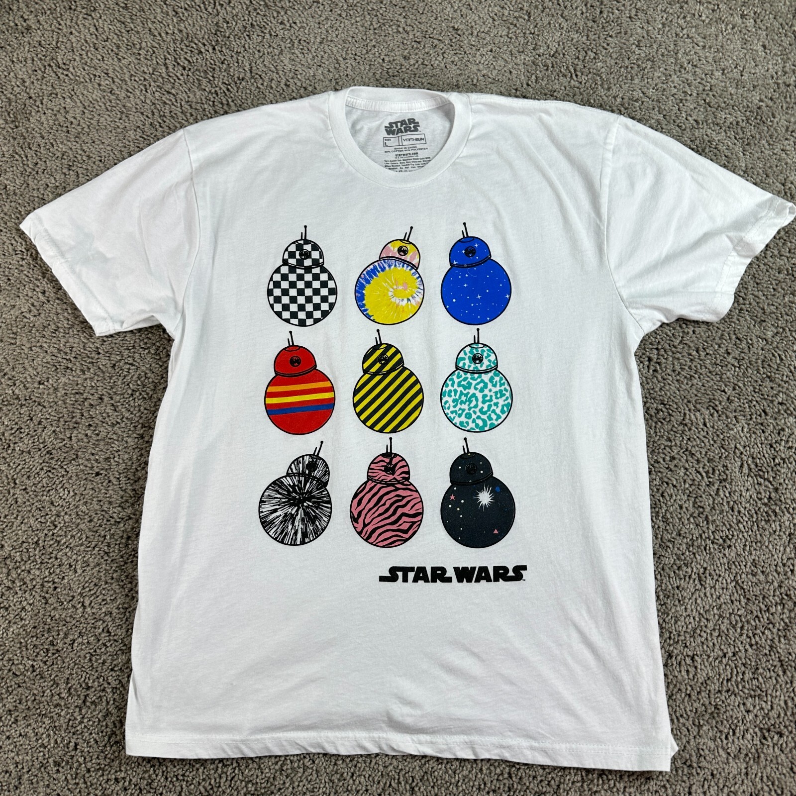 Star Wars Shirt Mens Large White Multicolored BB-8 Variations Short Sleeve