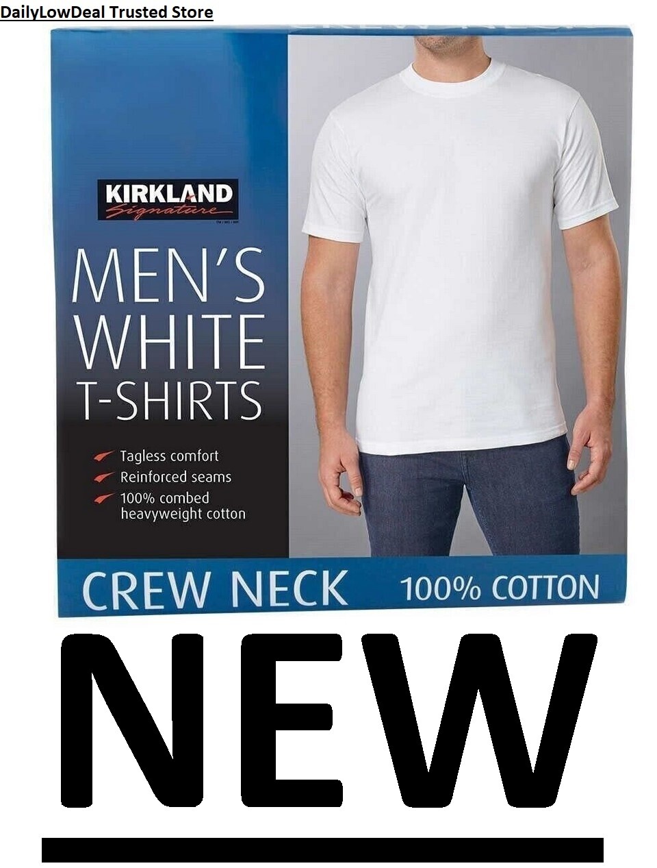 Kirkland Men’s White 100% Cotton Crew Neck T-shirt FREE SHIPPING! 2 OR 6 PACK