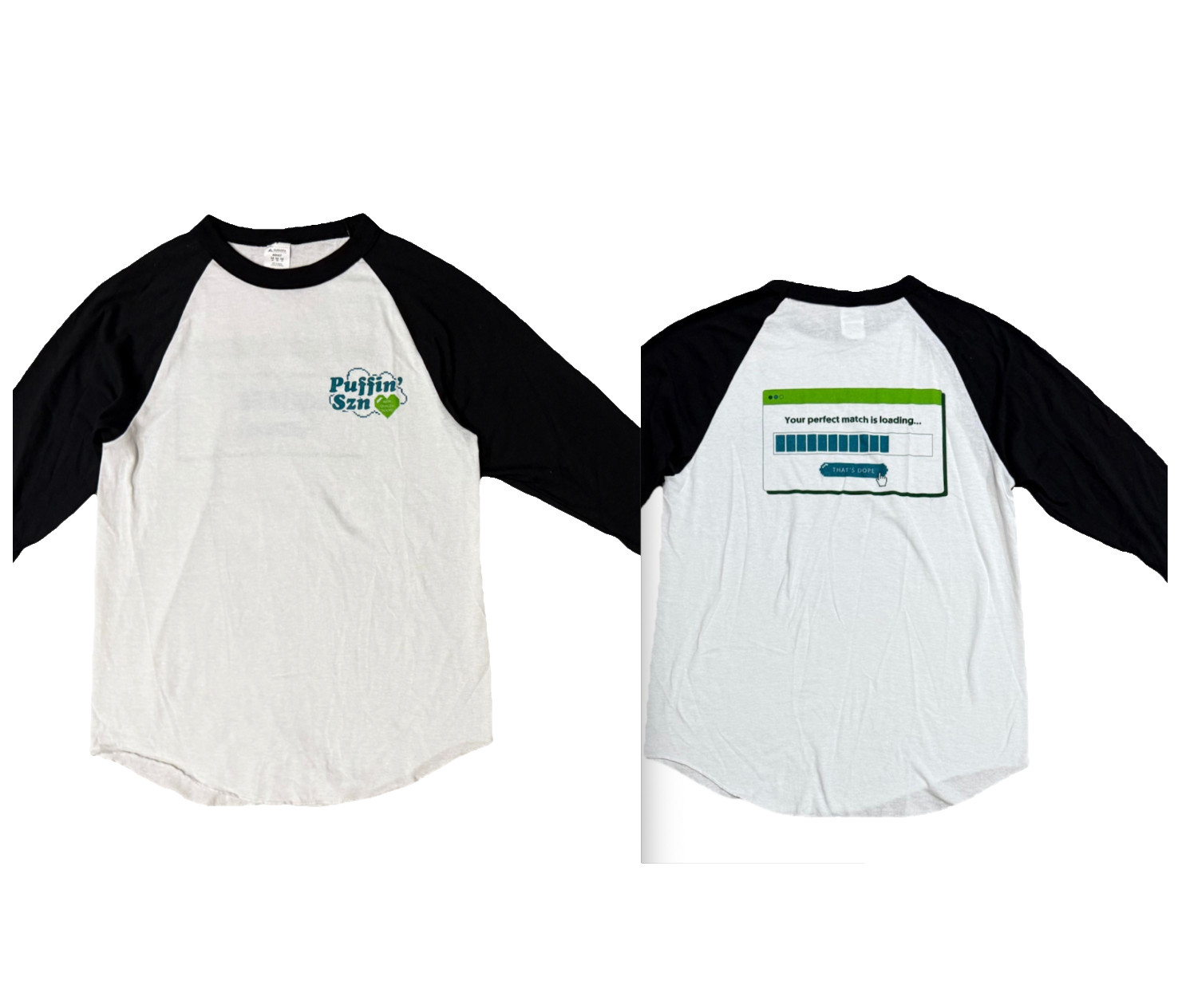 Mens Raglan Graphic T Shirt M Black 3/4 Sleeve Puffin Szn Augusta Sportswear