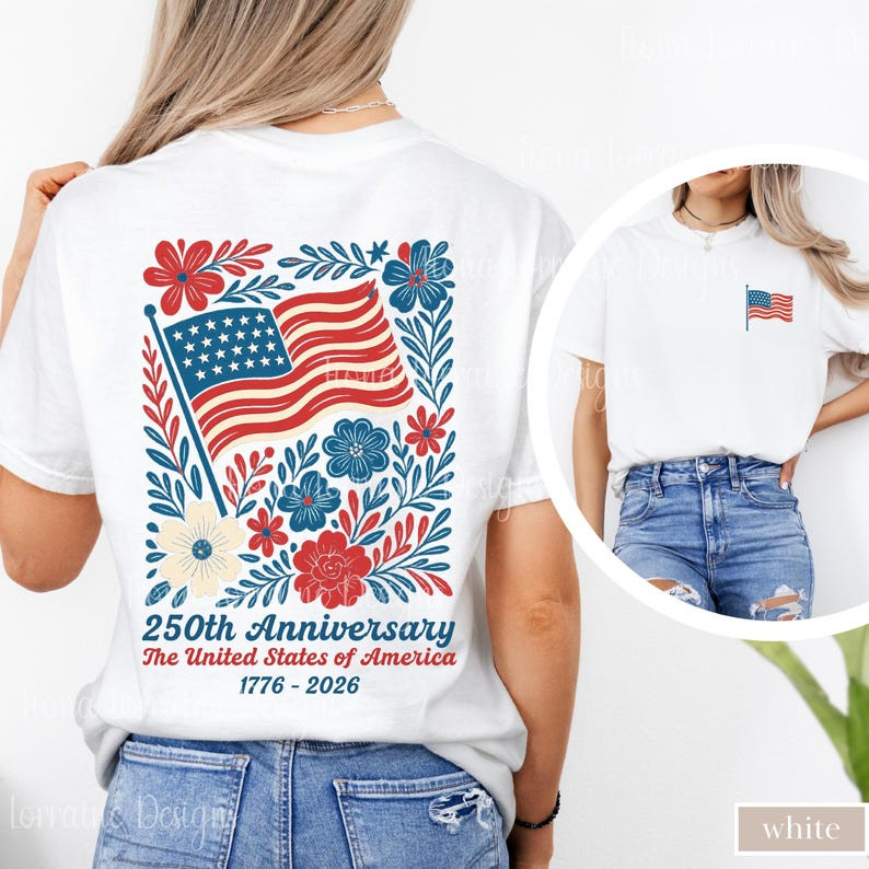 Comfort Colors Boho Floral American Flag Shirt 250th Anniversary 4thOf July Gift
