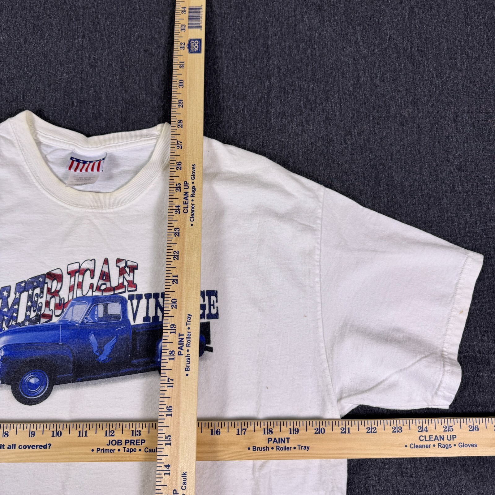 American Vintage Men’s White Car Graphic Print Crew Neck Casual T-Shirt Size L
