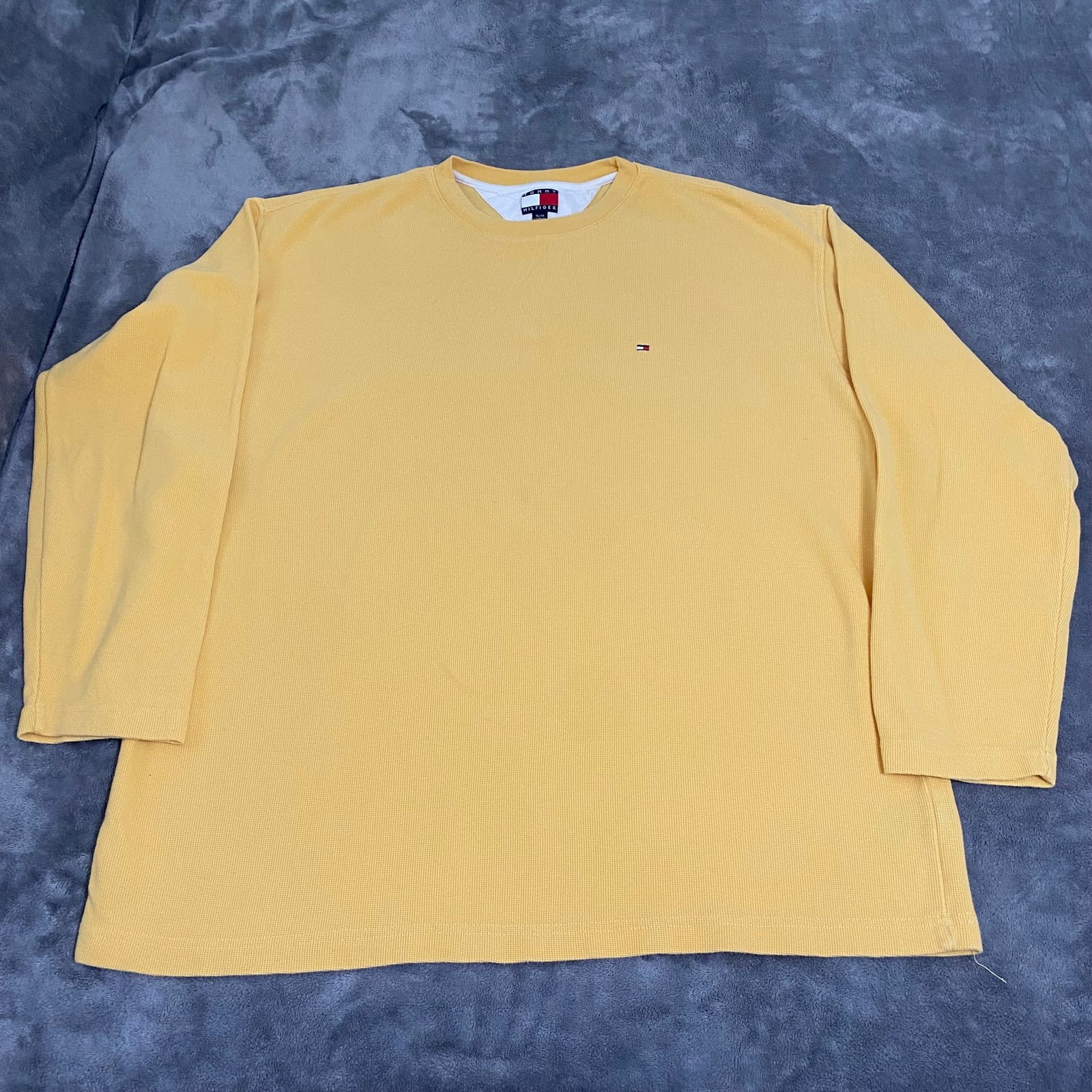 Tommy Hilfiger Men’s Vintage 90s Waffle Knit Long Sleeve Thermal Shirt Yellow XL