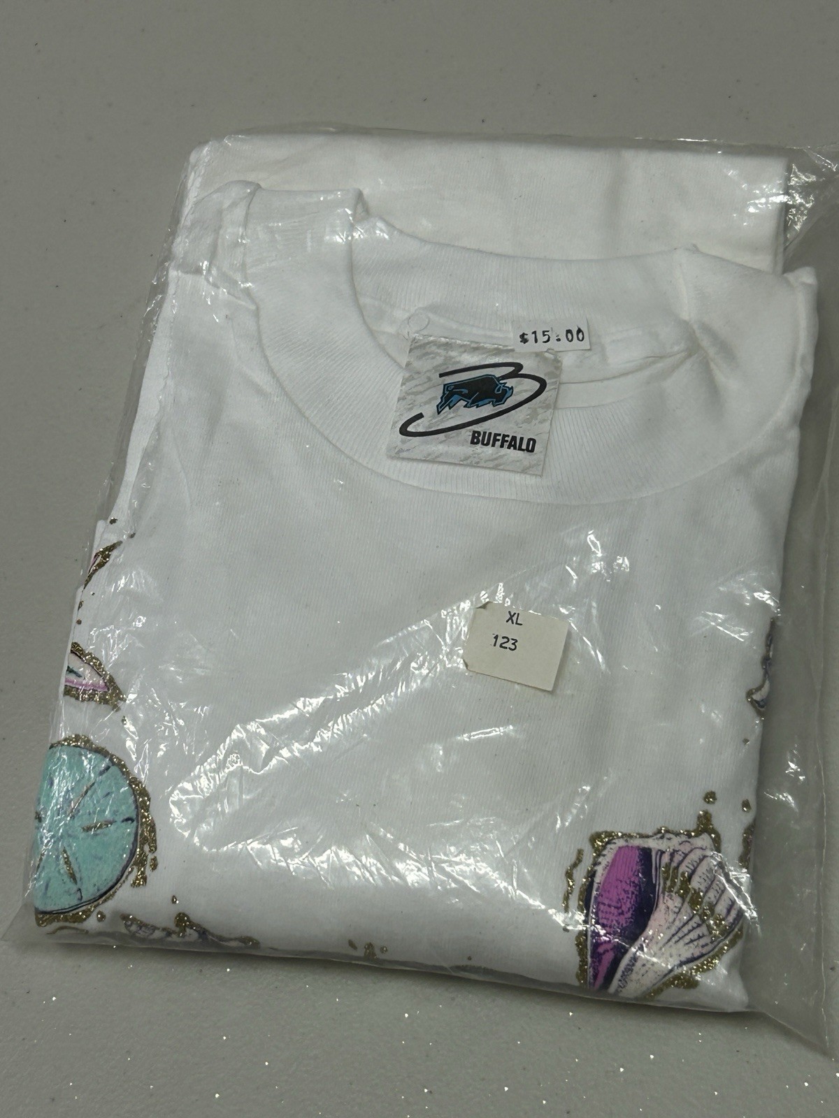 Vintage 90s Glitter Magic Tropical Graphic T-Shirt Seashell Coral – Men’s XL