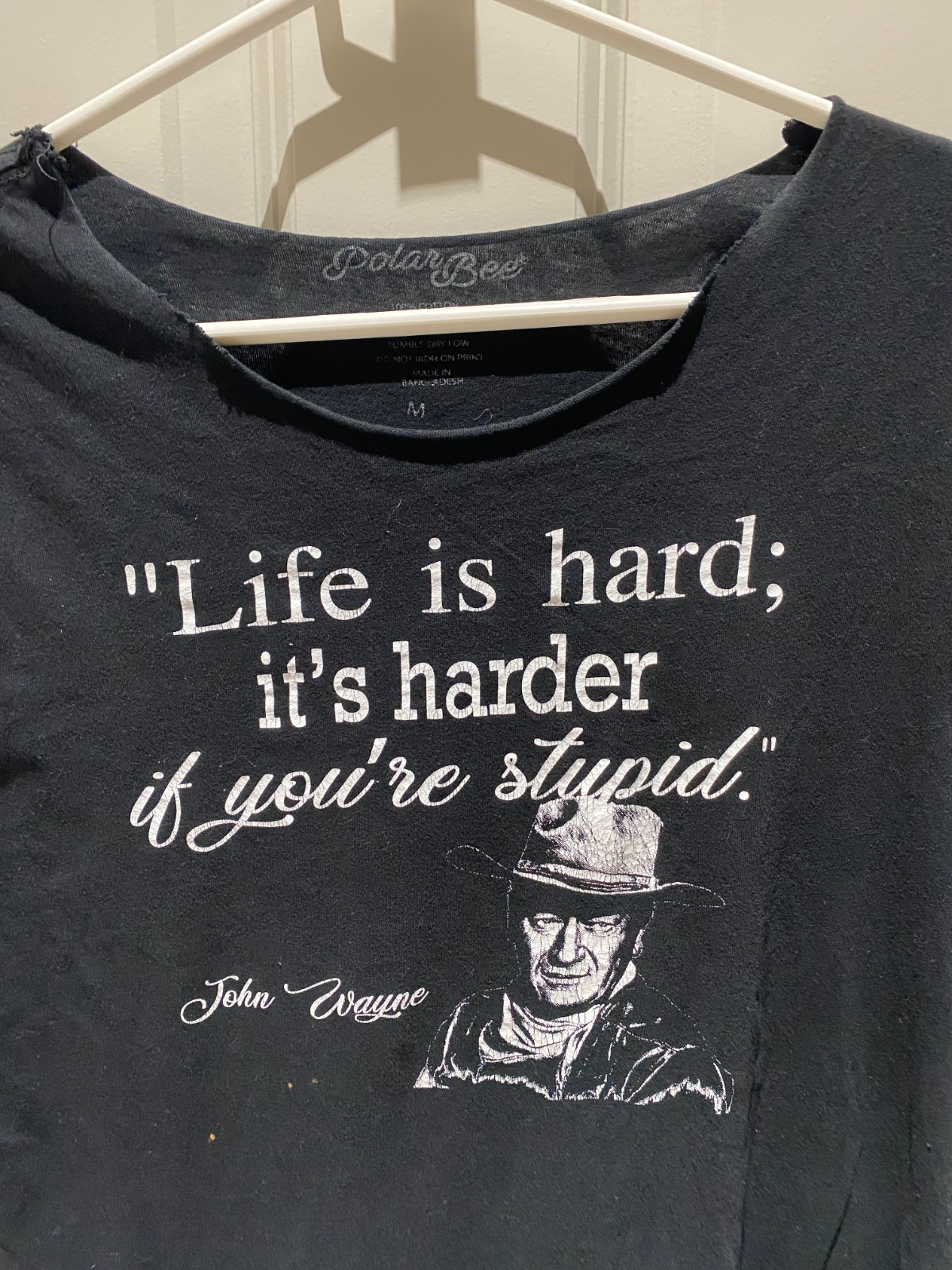 Chopped John Wayne Graphic Tee – Raw Neck Distressed Western Shirt Medium