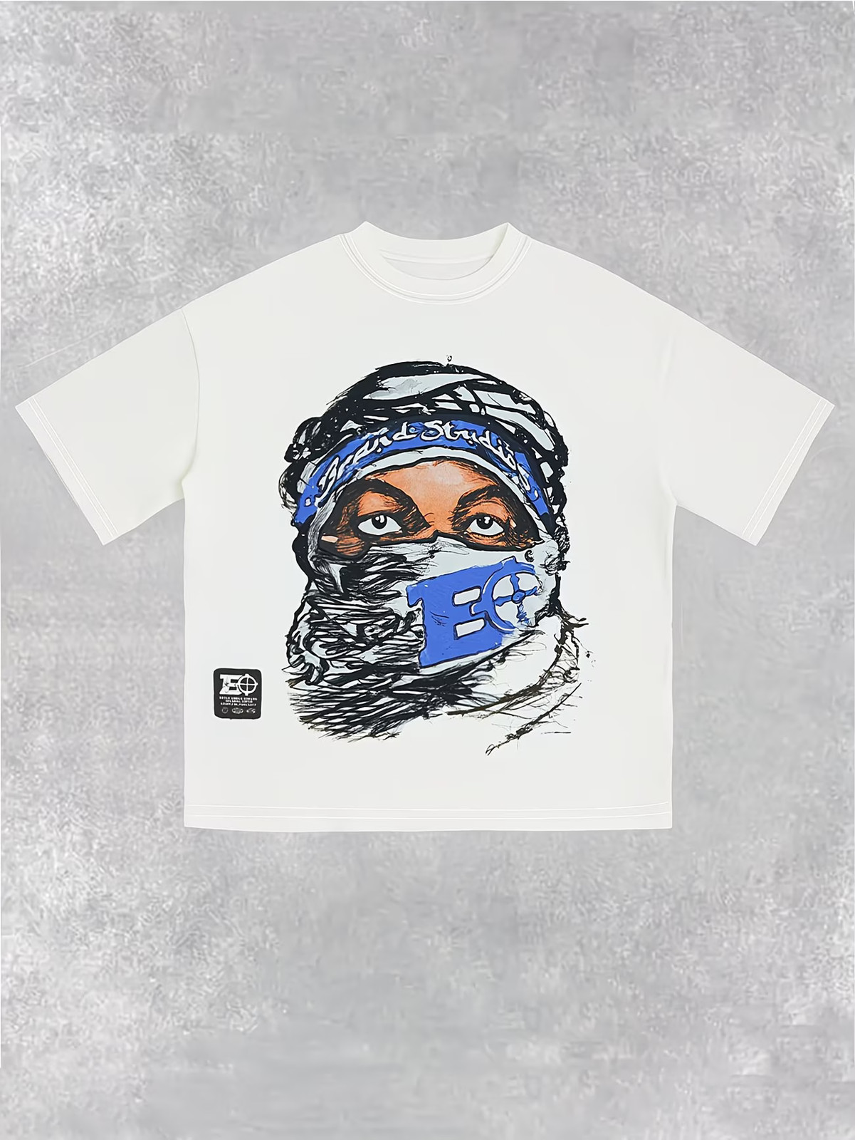 Vintage Masked Figure Letter Print Round Neck Short Sleeve Casual Y2K Street Sty