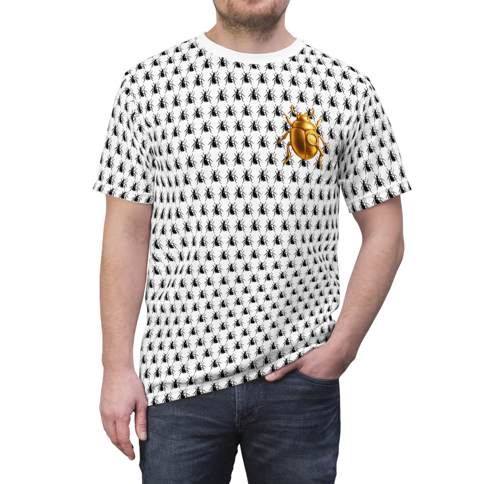 One Bug to Rule Them All Golden Beetle Full Graphic Pattern T Shirt Streetwear