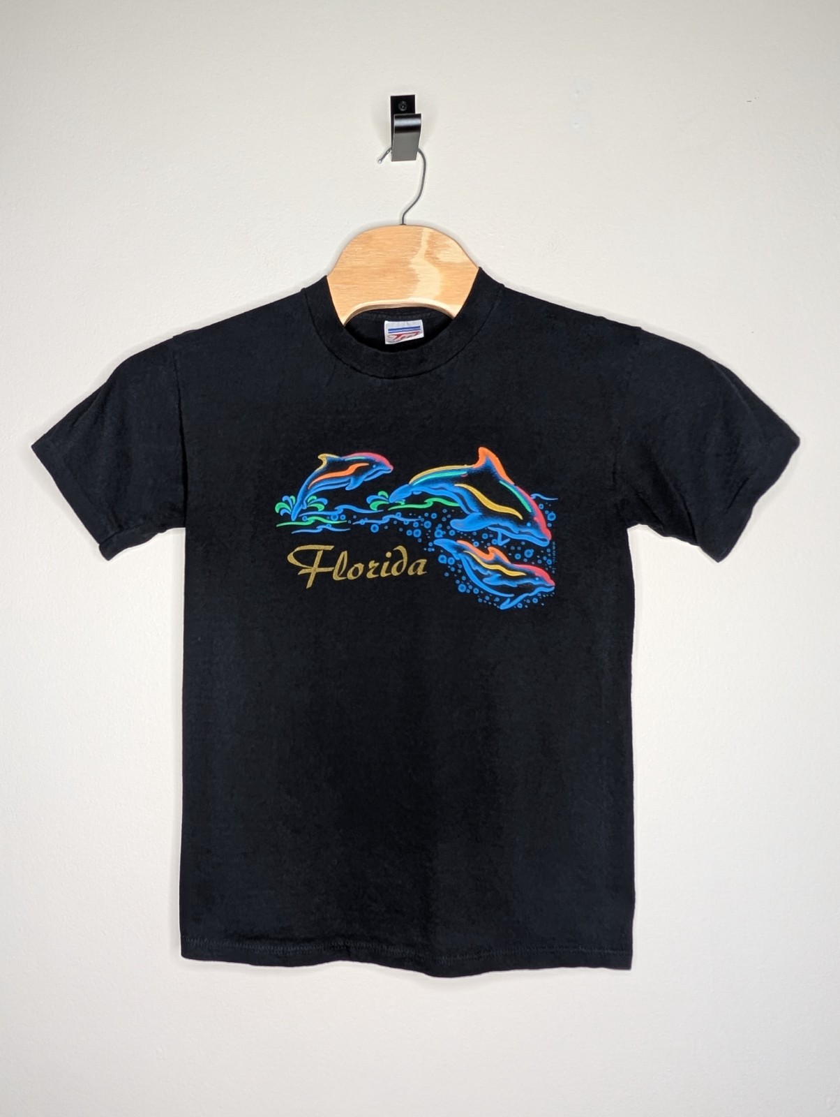 Vintage Florida Dolphins T Shirt Medium Tect Black Neon Water Single Stitch USA