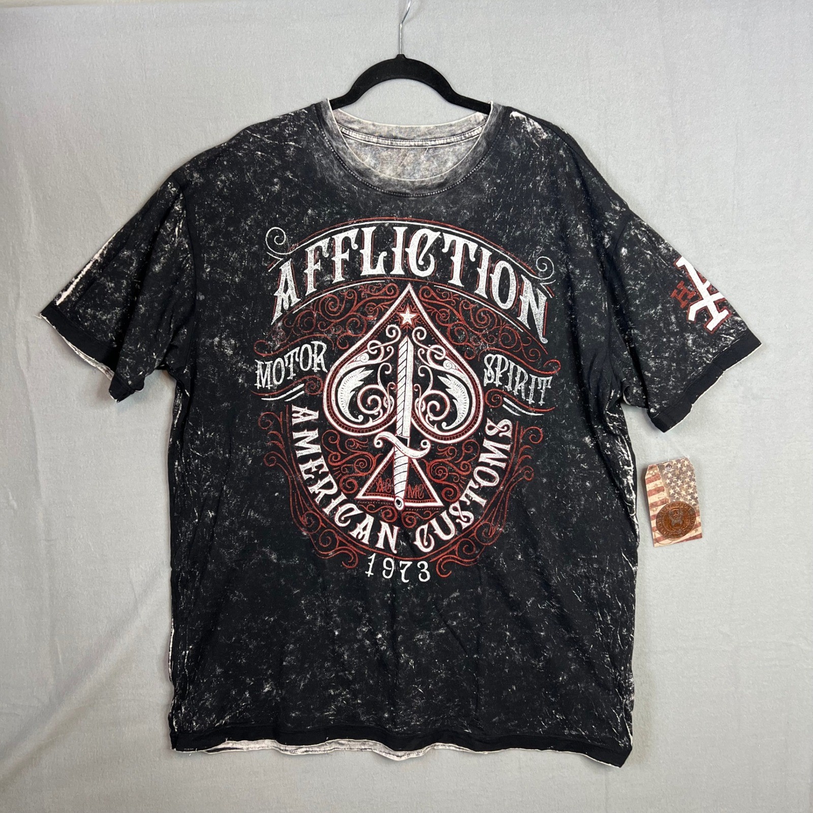 Affliction Reversible T Shirt Mens 3XL Distressed Y2K Gray Black Red Grunge NWT