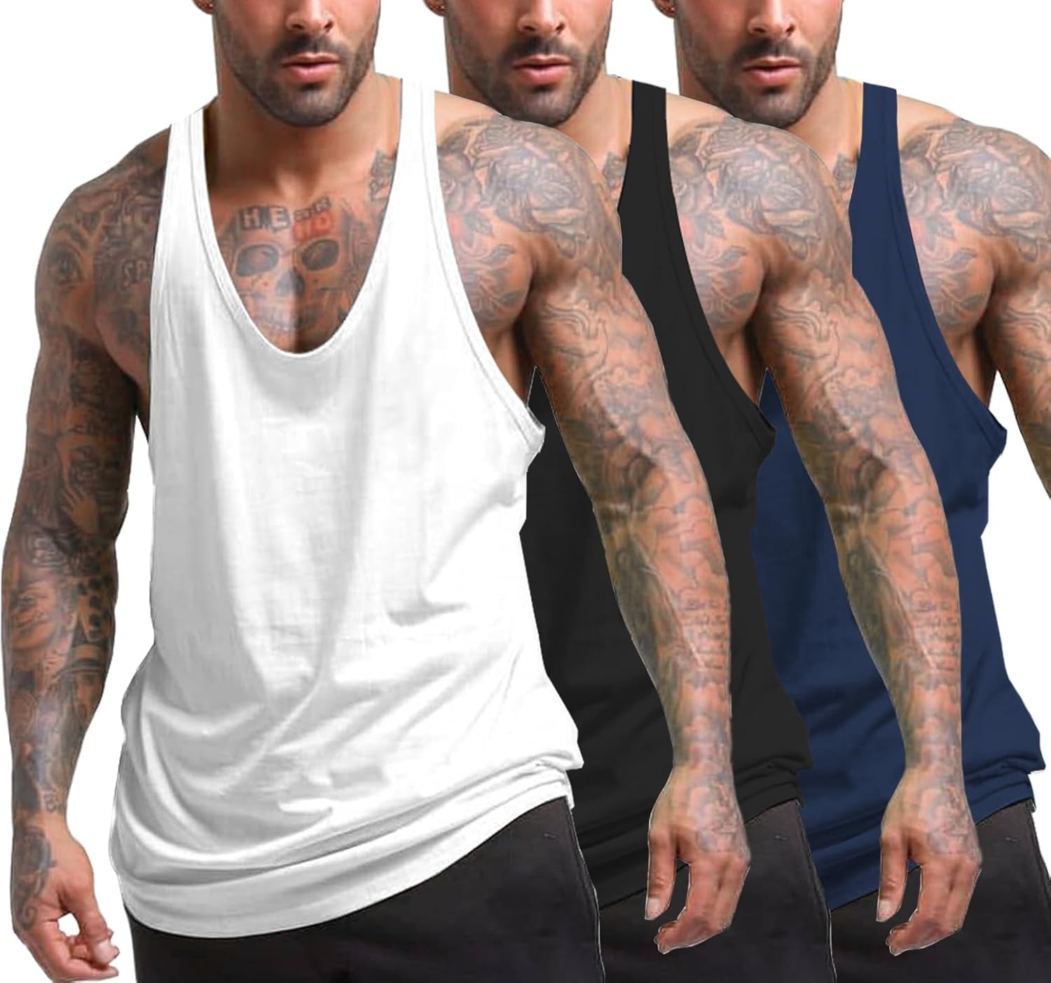 Men’s Pull On Top Sleeveless Crew Neck Black/White/Navy Blue Slim Fit Workout