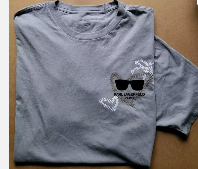 KARL LAGERFELD Graphic logo T-shirt Mens size M L XL 2XL White Gray short sleeve