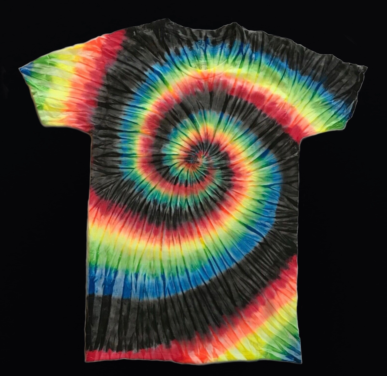 *New* 2XL – Sm Handmade Tie Dye, Rainbow Road Double Spiral (No pink) Crew or V