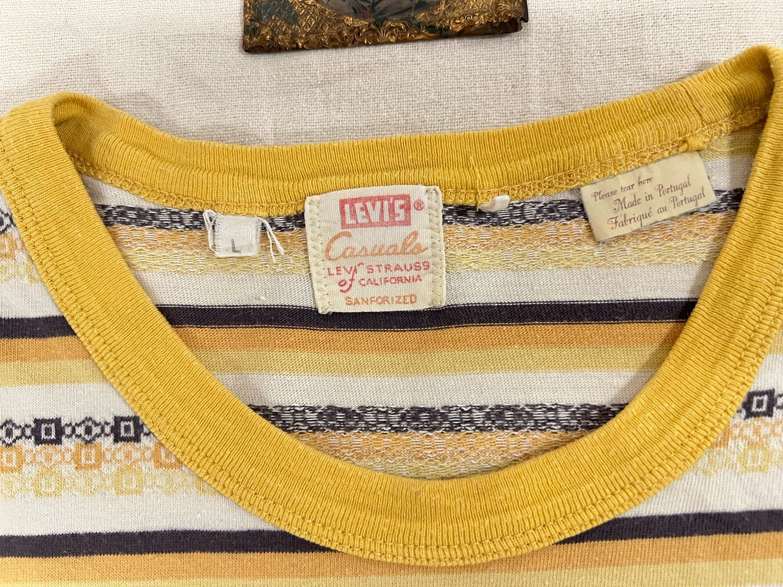 LVC T-Shirt L Levi’s Vintage Clothing Casuals Yellow Ringer Fancy Stripe Rare