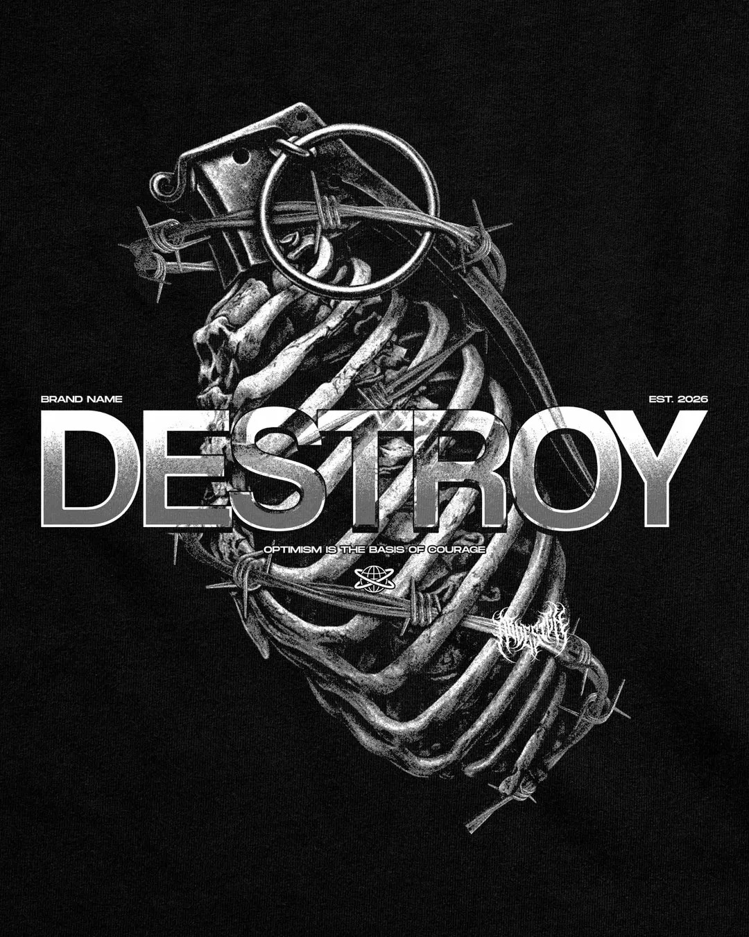 Destroy Grenade Graphic T Shirt Gothic Military Streetwear Tee Unisex