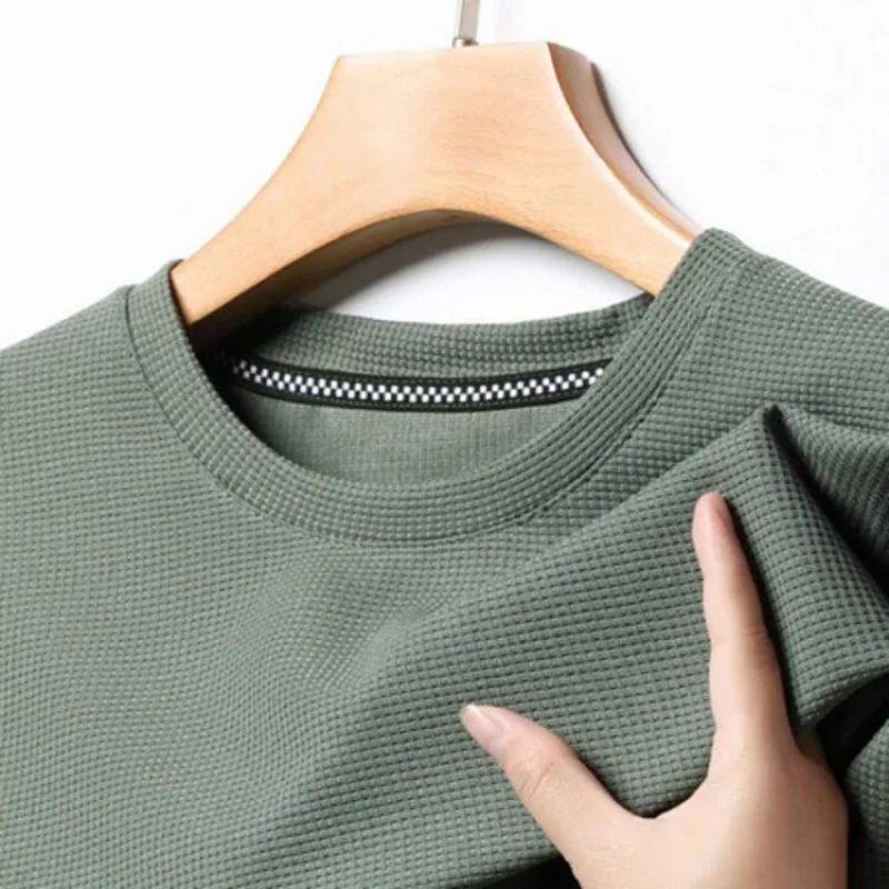 New Summer Waffle Round Neck Short Sleeved T-shirt for Men’s Short Sleeved Top