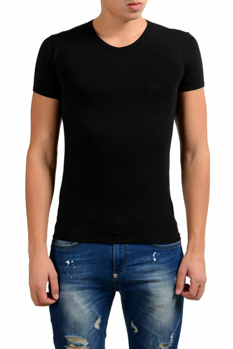 Versace Collection Men’s Black Stretch V-Neck Short Sleeve T-Shirt XS S M L XL