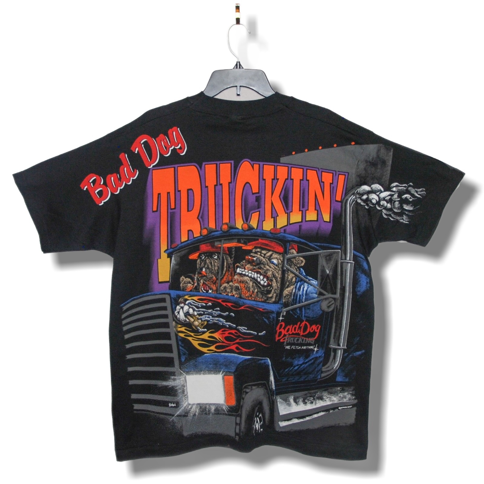 Bad Dog TRUCKIN’ XL Black AOP T Shirt Screen Shop Russ Tock All Over Print