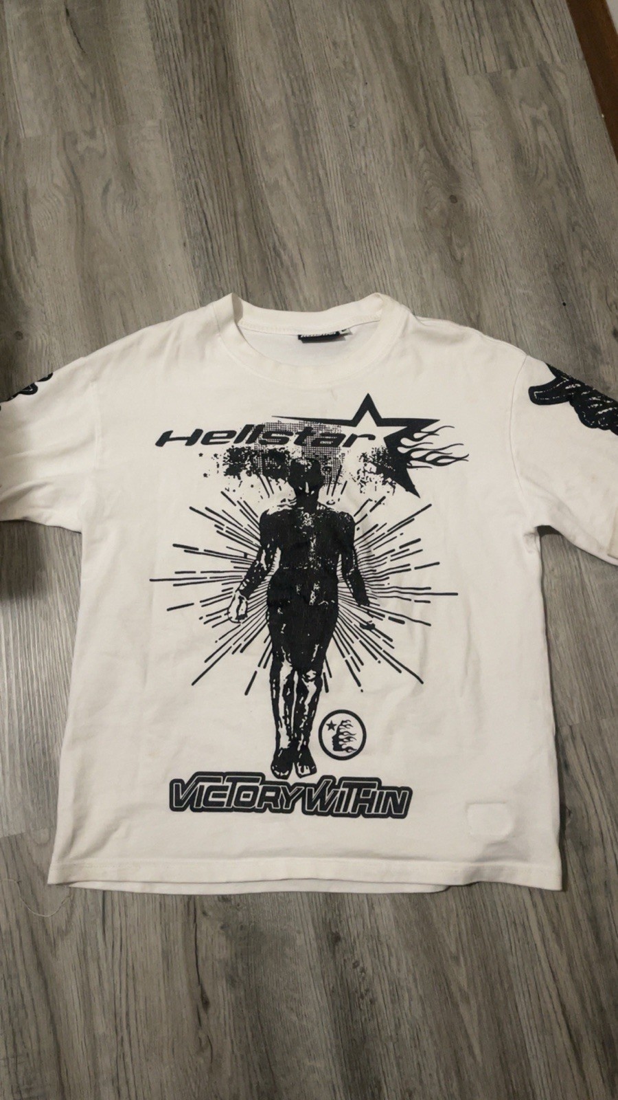 Hellstar Men’s White Graphic Print Logo Crew Neck Cotton T-Shirt Size M