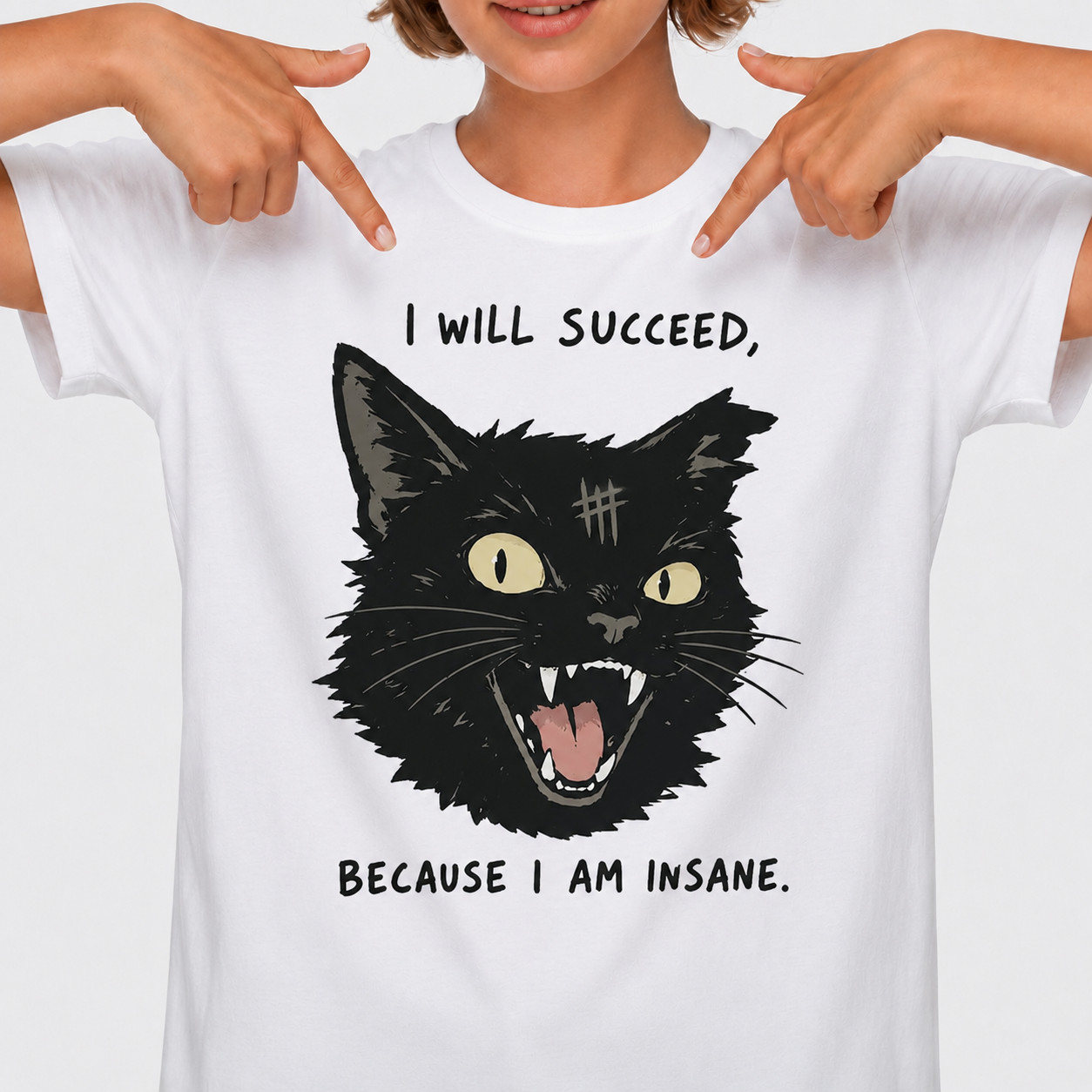 Funny Black Cat Shirt I Will Succeed Because I Am Insane Retro Cat Tee