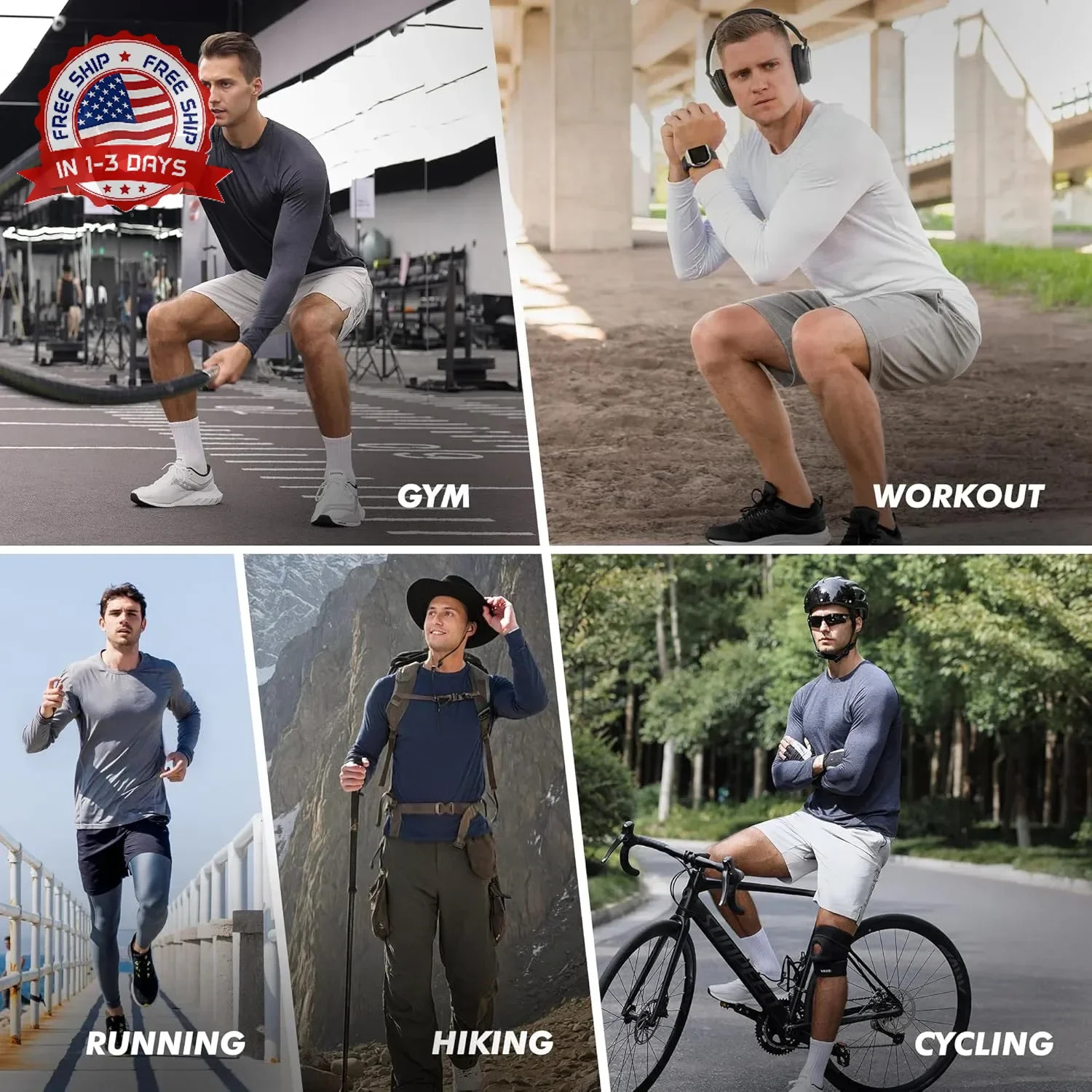 4 Pack Long Sleeve Shirts for Men – Quick Dry Moisture Wicking Sun Protection Ts