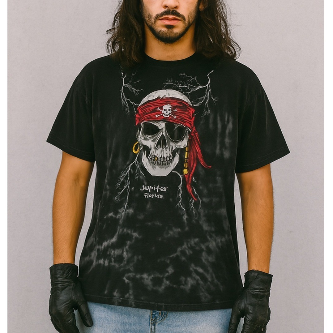Pirate skull tee Jupiter Florida AOP tie-dye lightning alt grunge graphicY2K XL