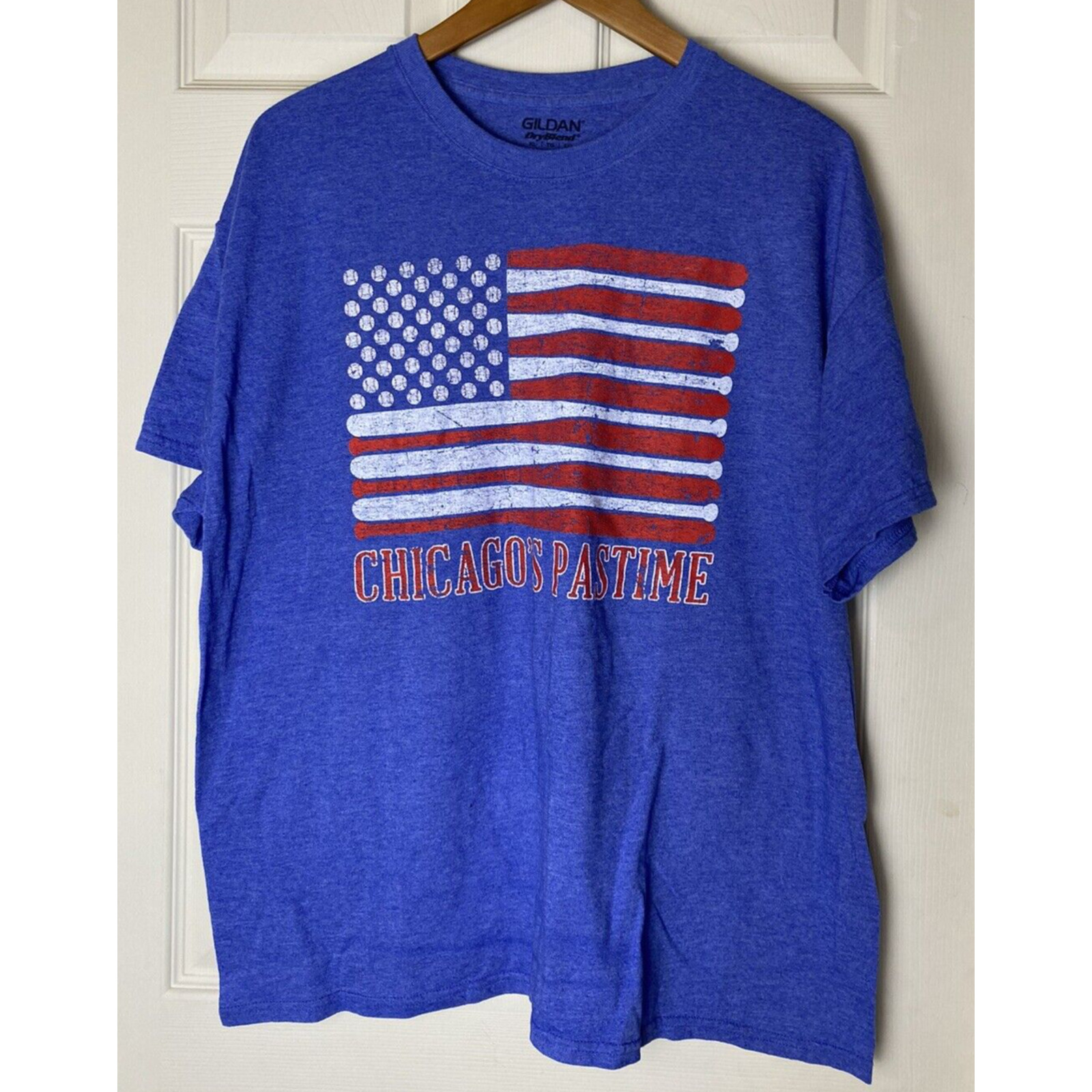Gilden Dry blend American Flag America T Shirt Blue Size XL KO2 Baseball