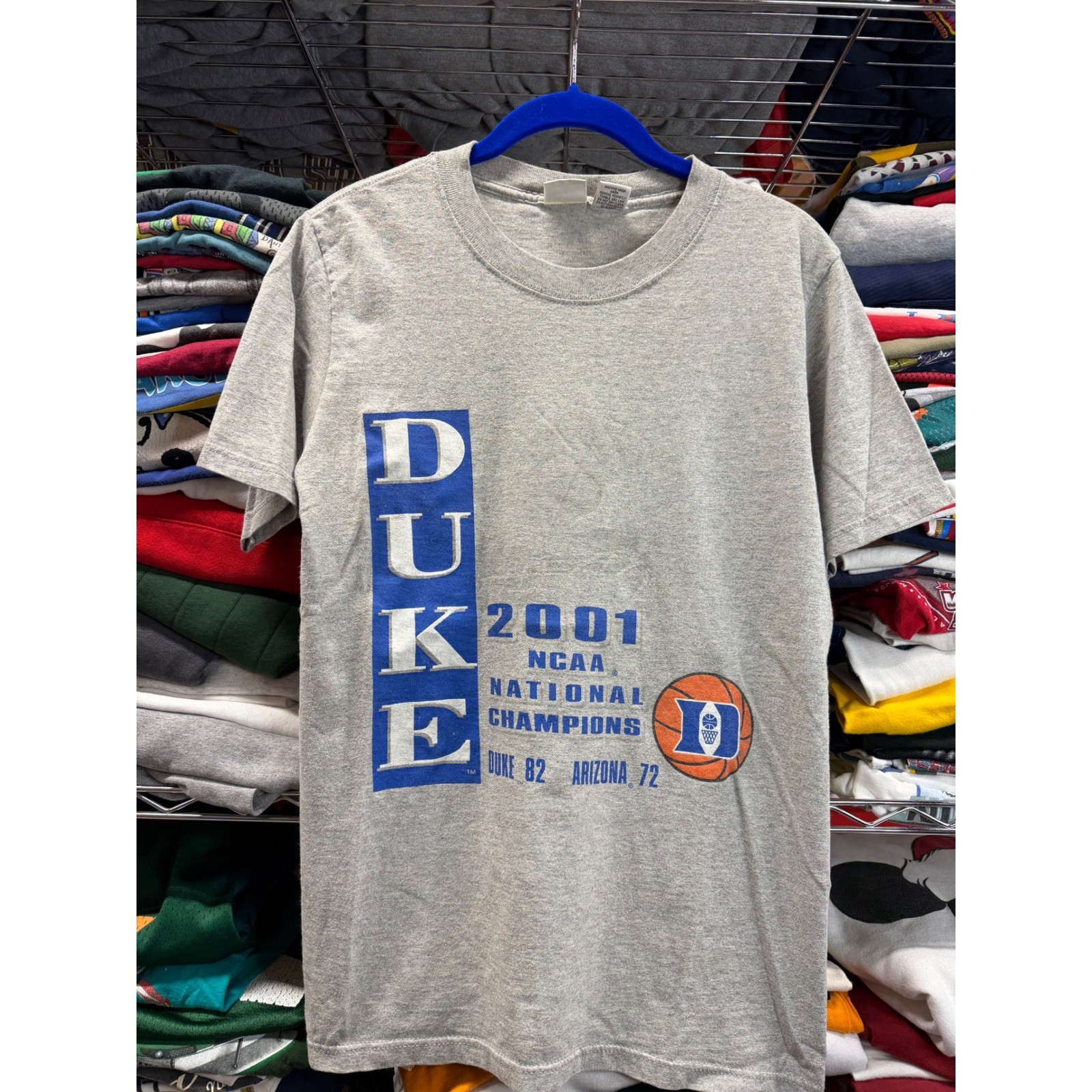 Soffe Duke Blue Devils 2001 NCAA National Champions T-Shirt Mens Small Gray