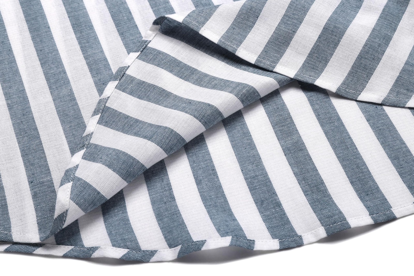 Men’s Cotton Hemp Long Sleeve Casual Beach Henley Shirt (Grey Blue Stripe,XL)