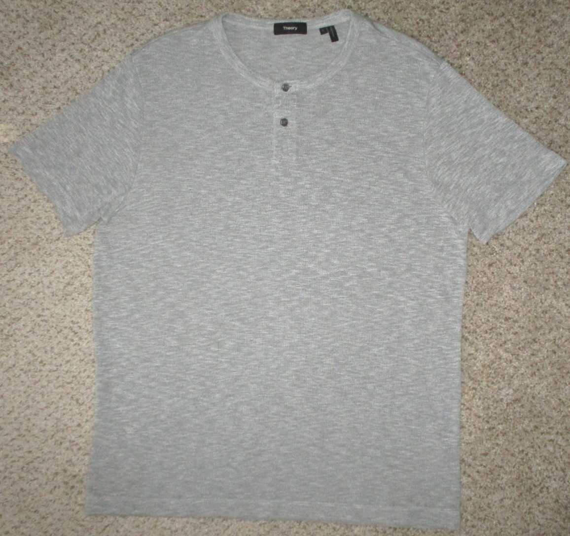 Theory Henley Shirt Mens L Slim Fit Gray Gaskell H Anemone Short Sleeve Modal