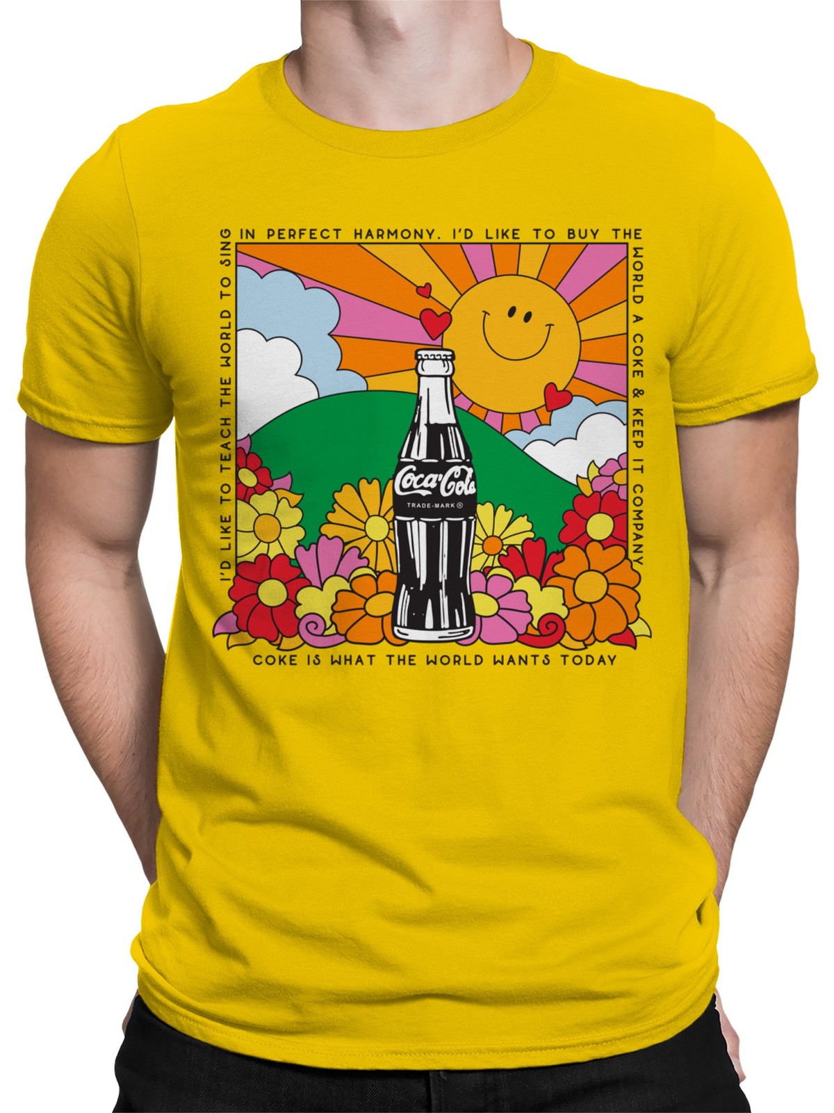 Officially Licensed Coca Cola Harmony Smiley Sun & Coca-Cola Men’s T-shirt