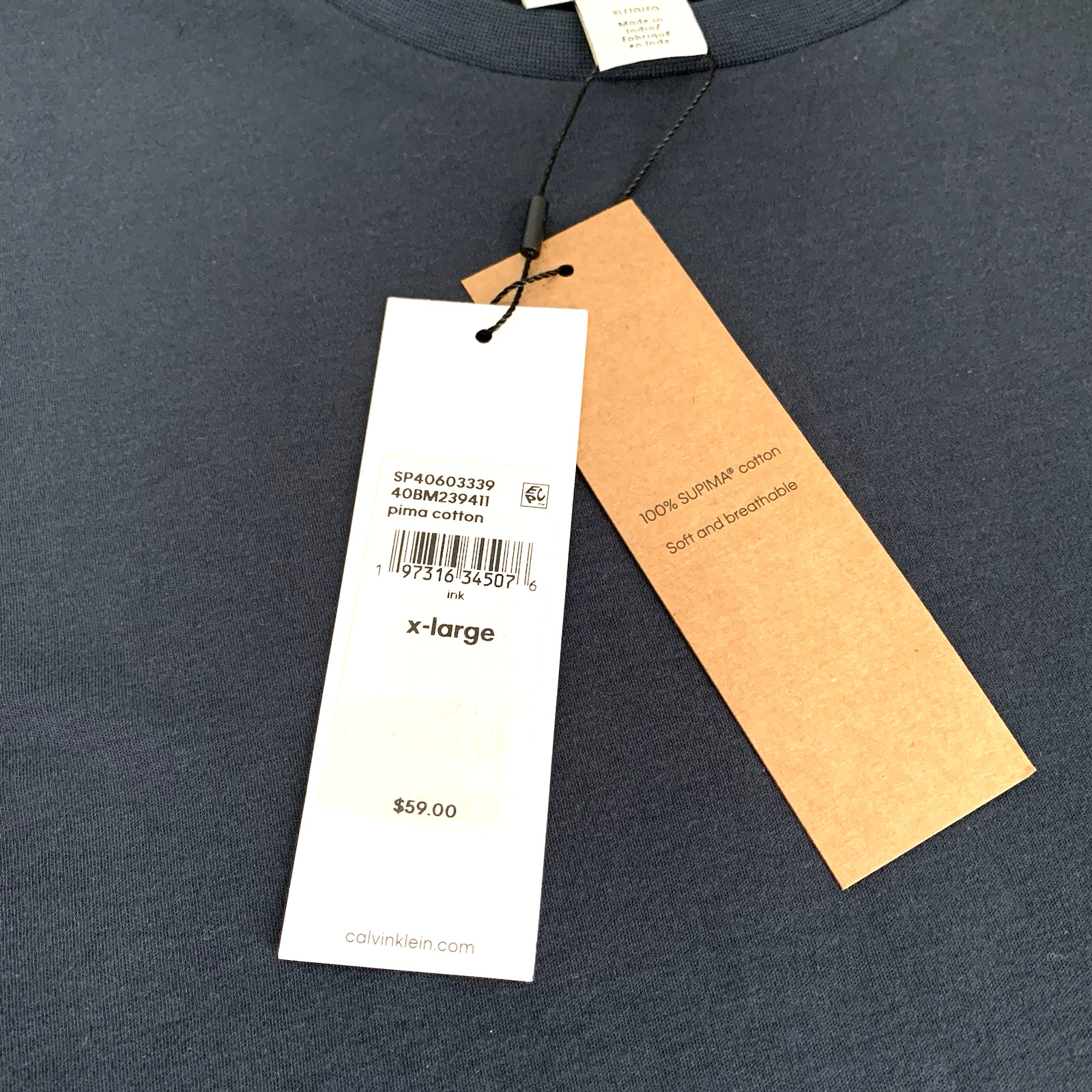Calvin Klein Mens XL Short-Sleeve Supima Cotton Soft Interlock T-Shirt Ink Blue