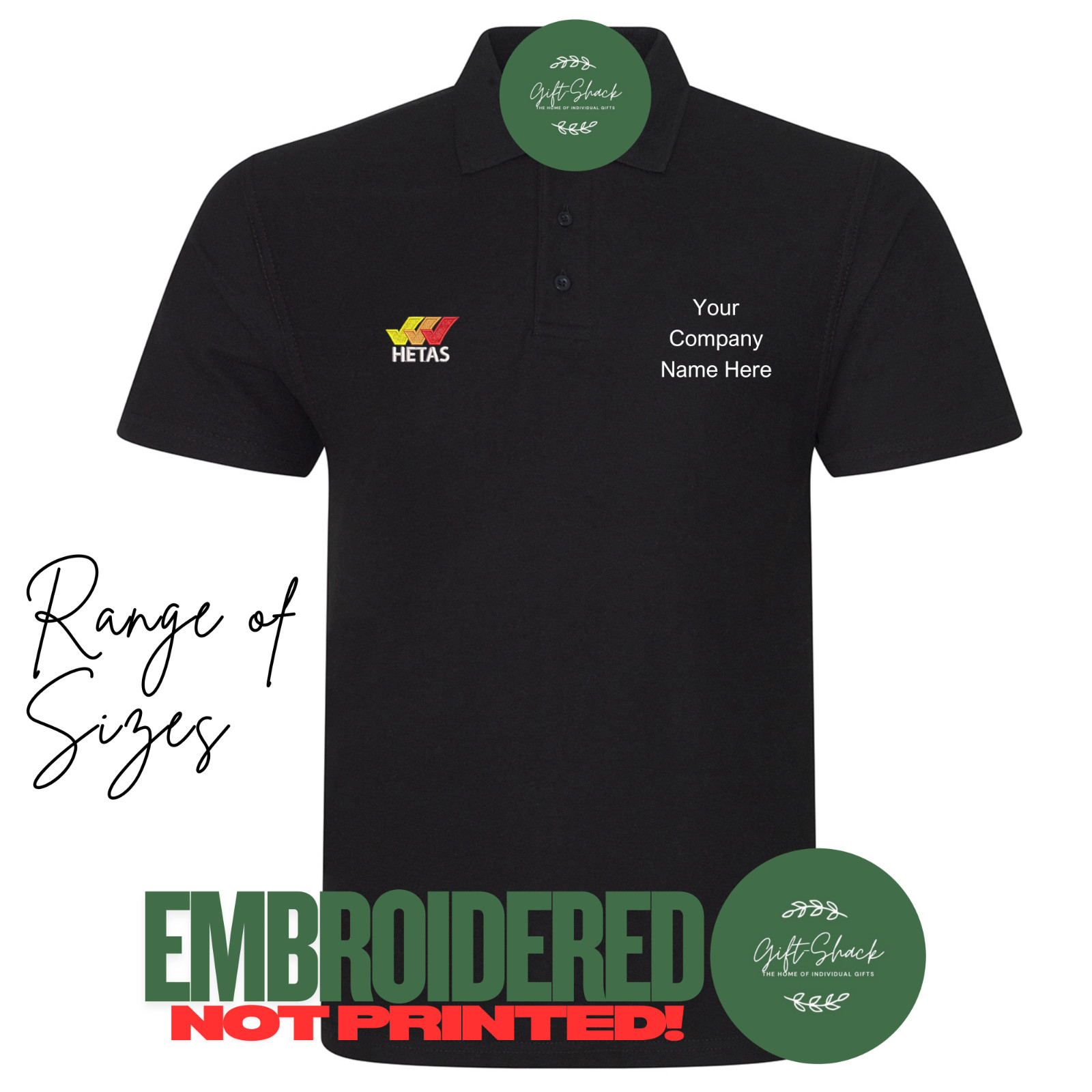 Hetas Embroidered Polo Shirt with Own Company Name | Quality Customised Workwear