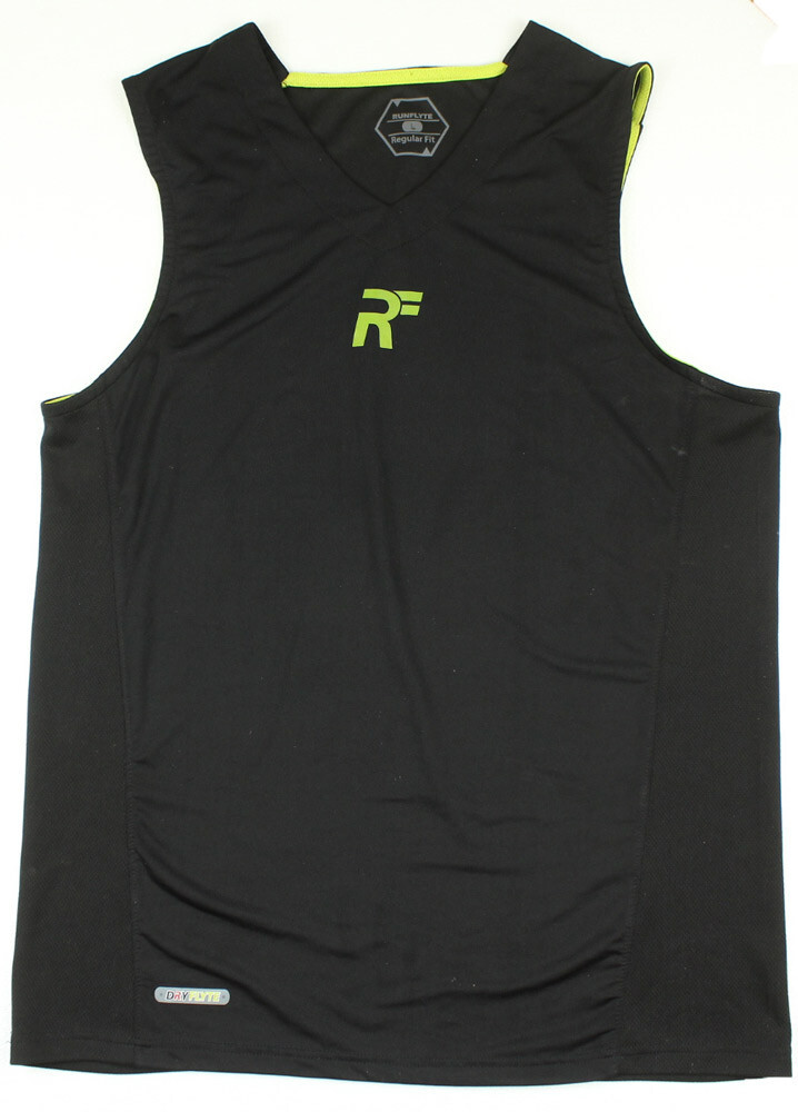 Runflyte Mens S M V Neck Sleeveless Shirt Black Poly Sports Running Jogging Mesh
