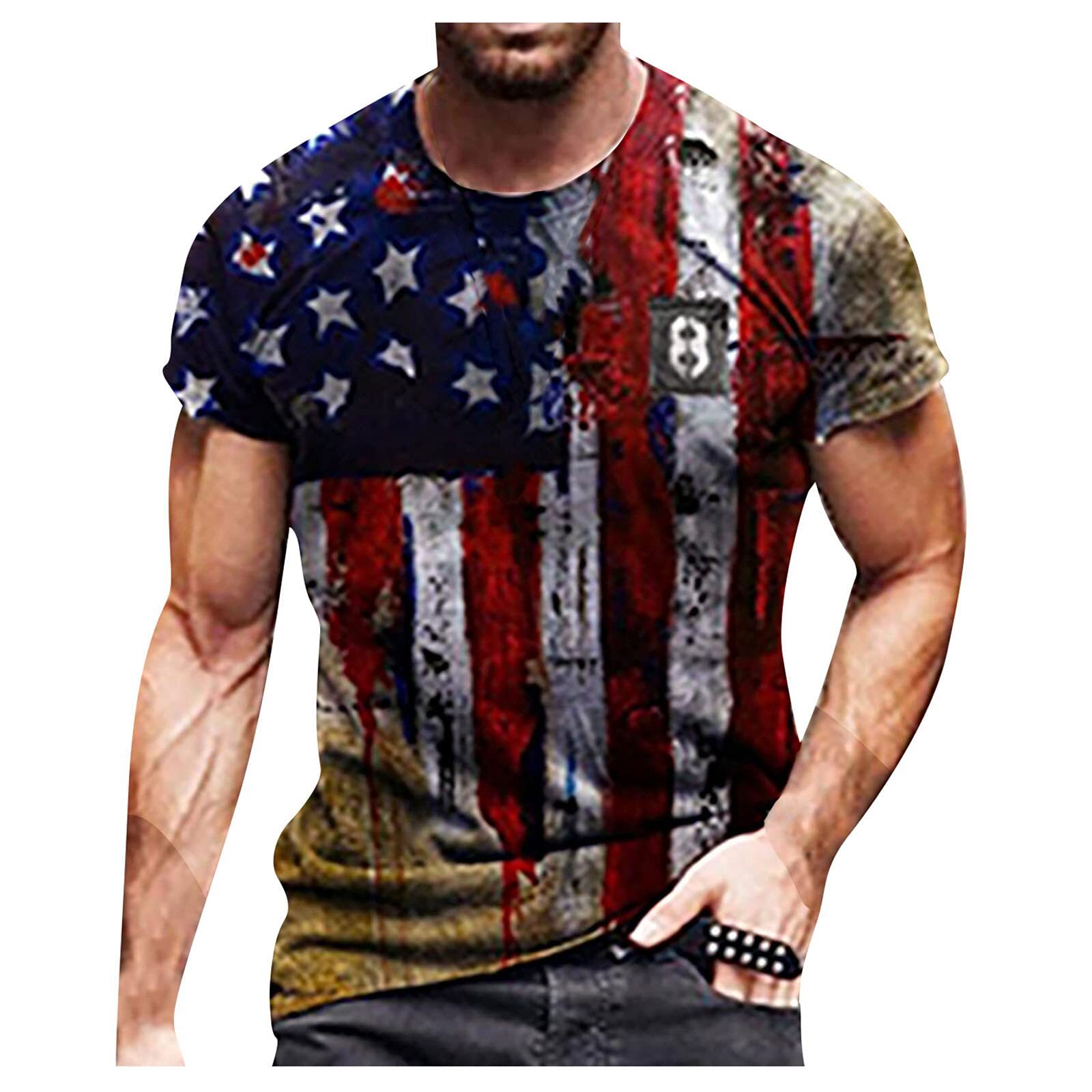 Men’s Fourth of July American Flag Casual Fashion Slim Fit Short Sleeve T-shirts